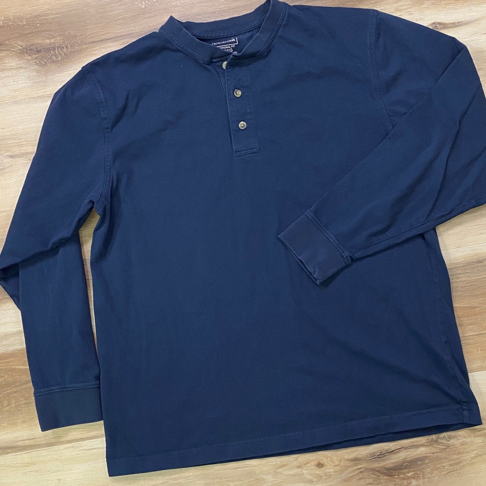 LL Bean Henley Shirt Size M Mens Long Sleeve Traditional Fit Navy Unshrinkable
